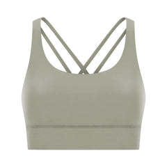 Cross back yoga bra brushed bare high-strength shock-absorbing gathering sports vest for women