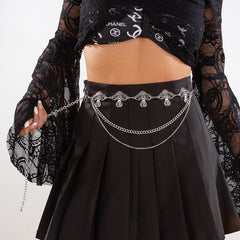 Gothic style spider web iron chain body chain retro carved sunflower alloy waist chain
