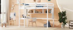 Twin Loft Bed with built-in desk and bookcase of three compartments, Guardrails and Ladder,White