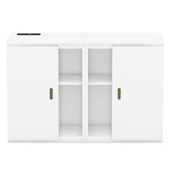 Full Size Murphy Bed with Shelves, Cabinets and USB Ports,White