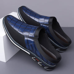 Men's Half-Slipper Leather Shoes Back Strap Slippers Big Size Toe-Covered Slippers