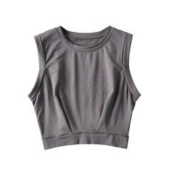 Short crop top with exposed navel and sleeveless loose fitting vest women's high waisted sports fitness yoga base shirt