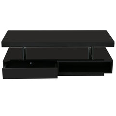 U-Can LED coffee table with storage space, modern central table with 2 drawers and display rack, equipped with LED lights, black