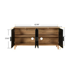 Black Carved Symmetrical Design Door And Wood Coloured Frame For TV Stand Table,Living Room ,Entryway