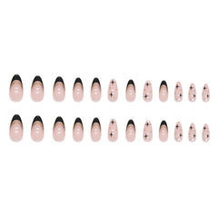 Sweet cool black French flash gold powder almond nails European and American fake nails removable nail pieces