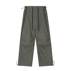 Wrinkled Casual Straight Cargo Pants Men's American Loose Solid Color Thin Sports Drawstring Cuffed Long Trousers