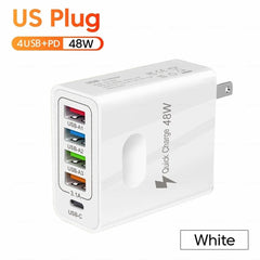 4USB charger, five in one charger, 48W multi interface charger, PD fast charging charger, 4U+PD