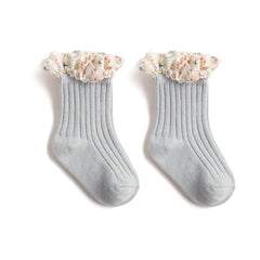 New Girls Socks Combed Cotton Korean Style Baby Socks Chiffon Floral Princess Lace Mid Tube Socks