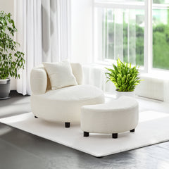 Modern Chair, Single Teddy Fabric Sofa Chair with Ottoman Foot Rest Comfy chair for Living Room Bedroom and Office,Beige