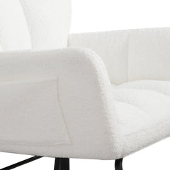 Teddy fabric rocking chair, cushioned rocking chair with high backrest, modern rocking chair, white