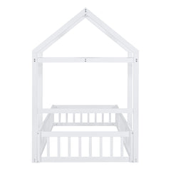 Wooden Twin Size Children's Bed with Detachable Headboard and Integrated Clothes Drying Rack, White