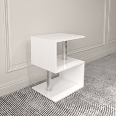3-layer S-shaped coffee table, high gloss side table with open storage rack and USB power supply, white LED coffee table