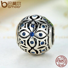 BAMOER 925 Sterling Silver Charms With Blue Crystals Bead Charm fit Bracelets Bangles SCC059