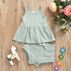 Baby Summer Clothing Newborn Baby Girls Casual Sleeveless Solid organic cotton Tops + Shorts 2pcs Clothes Set 1-3Years