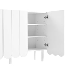 ON-TRANS Cream Style Shoe Cabinet with 5 Adjustable Solid Wood Legs, Large Storage Cabinet with Wave Doors, White