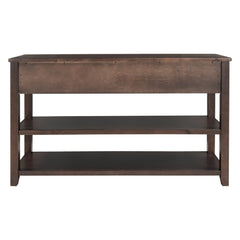 Retro Design Console Table with Two Open Shelves, Pine Solid Wood Frame and Legs for Living Room (Espresso)