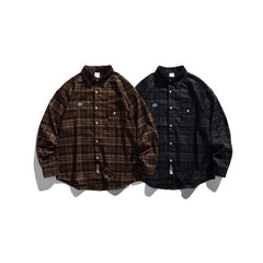 Loose casual checkered long sleeved shirt for men and women