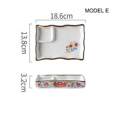 Dumpling plate sushi plate round square plate with soy sauce and vinegar partitioned snack plate ceramic plate for home use