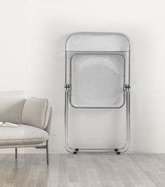 Transparent chair, stackable folding chair, PC plastic living room chair, chrome frame foldable acrylic chair, O-Clear