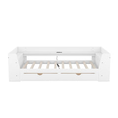 Upholstered Daybed with Trundle, Wood Slat Support,Upholstered Frame Sofa Bed Twin Blue