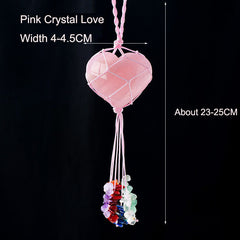 Pink Crystal Love Pendant Pink Crystal Original Stone Heart shaped Peach Heart Colorful Crushed Stone Tassel Pendant