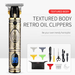 Electric Hair Clipper T9 Multi Accessory LCD Rechargeable Retro Oil Head Engraving Electric Hair Clipper