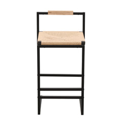 Set of 2 Bar Stools with Back Paper Rope Woven Counter Height Dining Chairs for Kitchen Home (Paper Rope with Back)