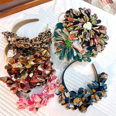 Exaggerated fabric oversized flower and leaf pattern headband