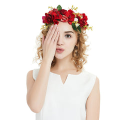 Big Red Rose Blossom Hair Band Bridal Flower Ring Hair Band