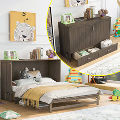Queen Size Murphy Bed with Built-In Charging Station  Antique Grey