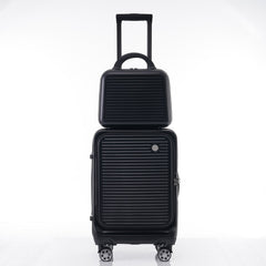 Carry-on Luggage 20 Inch Front Open Luggage Lightweight Suitcase with Front Pocket and USB Port, 1 Portable Carrying Case Black