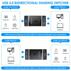 USB 3.0 Bidirectional Switcher Private Mode 2-in-1/1-in-2-in-1/2-in-1 Printer Sharer Distributor