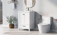 24" Bathroom Vanity with Sink, Bathroom Vanity Cabinet with One Drawer and Doors, Solid Wood and MDF, White
