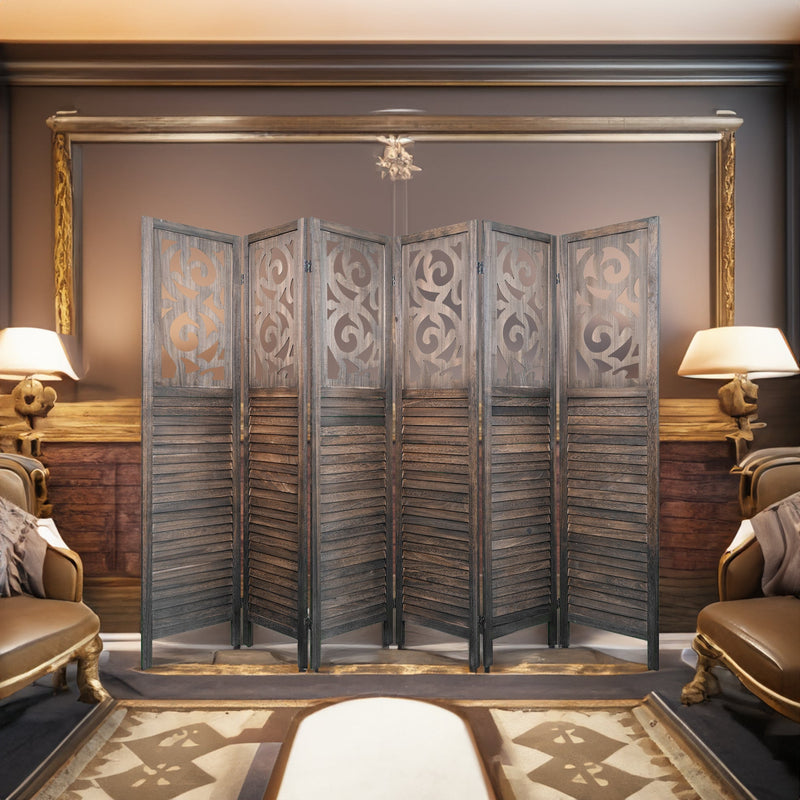 6 wooden partitions, 6FT carved wooden partitions, partition walls, wooden carved folding privacy screens, foldable brown color