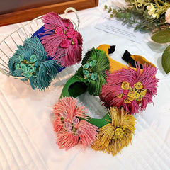 Handmade fabric flower wide exaggerated headband headwear
