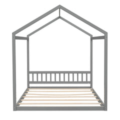 Queen Size Wooden House Bed with Headboard Gray