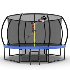 12FT Recreational Kids Trampoline with Safety Enclosure Net & Ladder, Outdoor Recreational Trampolines