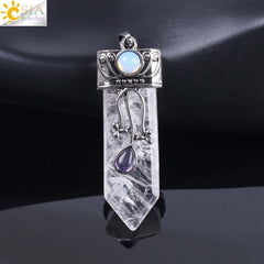 CSJA Vintage Large Natural Stone Sword-Shaped Pendant Jewelry Striped Crystal Agate Tiger Eye Jewelry Pendant Without Chain