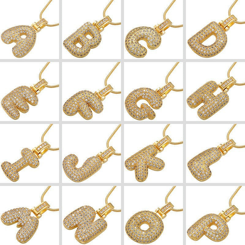 Fashion 26 Letters Necklace Custom Name Pendant Charm For Men And Women A-Z Alphabet Cubic Zircon Hip Hop Jewelry Gift