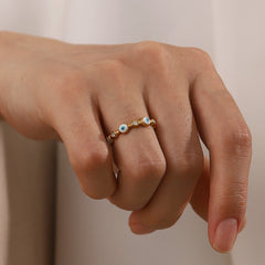 18K gold-plated stainless steel devil eye open ring Fashionable and versatile titanium steel ring for women