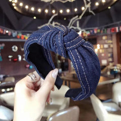 New Fashion Denim Hairband Wide Side Headband Center Knot Headwear Soft Turban Hair Accessories