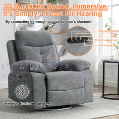 270 degree rotating electric recliner speaker with LED light, USB+C charging port, extendable foot pedal, adjustable backrest