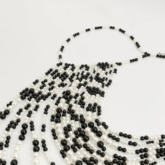Multi layer imitation pearl black chain woven pearl layered body chain