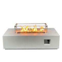 52 Inch Outdoor Concrete Propane gas rectangle Fire Pit table in Antique white color