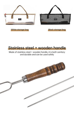Outdoor Grill Grill Fork Wood Handle U Type Grill Pin Stainless Steel Grill Stick Wood Handle U Type Roast Pin Picnic Grill Meat