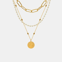 Synthetic Pearl Titanium Steel Three-Layered Necklace