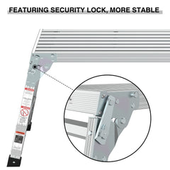Aluminum Work Platform Large Size Step Stool Folding Portable Work Bench 40" Width Telescopic Feet 22" -27.5" Height Adjustable