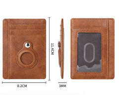 AirTag multi-card slot Apple tracker anti-lost protective cover card bag anti-theft brush Crazy Horse PU leather RFID bag
