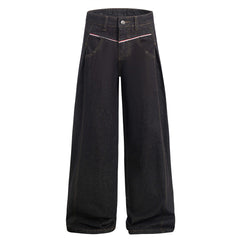 American High Street Design Denim Wide Leg Long Pants Men's Vibe Trendy Side Pleated Loose Casual Trousers
