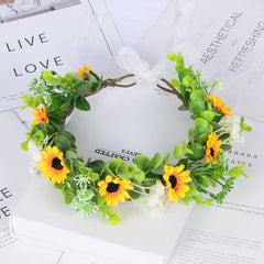 Girl Spring Outing Wreath Headwear Simulation Eucalyptus Starry Sky False Sunflower Children's Wreath